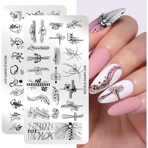NICOLE DIARY Butterfly Flower Line Nail Stamping Plates Artistics Geometric Leaf Floral Stamp Templates Printing Stencil Tools