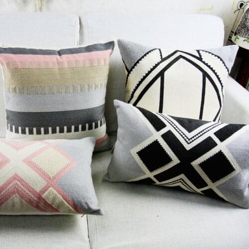 Vintage Pink Grey Cushion Cover Aztec Geometric Embroidery Pillow Case with For Sofa Bed Simple Home Decor 45x45cm/30x50cm