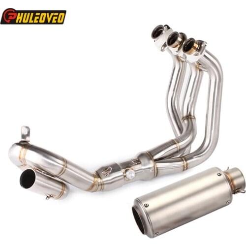 PHULEOVEO Full System Motorcycle Muffler Exhaust for MT-09/FZ-09 14-17 Carbon Fiber ID:51mm Motorbike Exhaust Muffler Escape Set