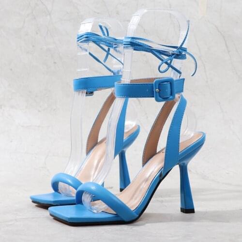 Female Sandal High Heels Fashion Womens Shoes 2021 Large Size Ankle Strap Girls High-heeled Stiletto Luxury Low Summer Sexy Beig