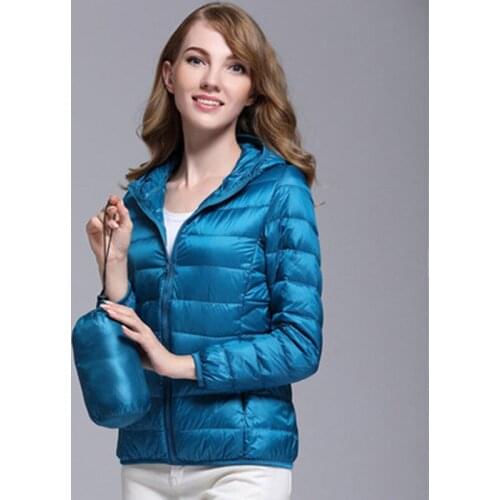 Women Hooded Coats Jackets Winter Warm White Duck Down Filler Ultra Thin Light 2021 Spring Autumn Female Slim Coats Down Jacket