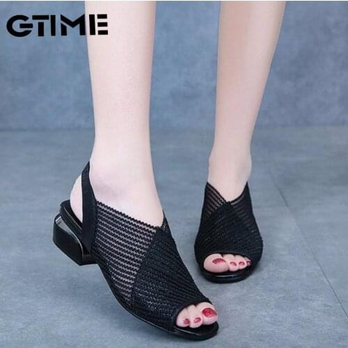 2021 Women Sandals Fashion Thick Heel Peep Toe Womens Shoes Mesh Breathable Sandals Ladies Plus Size Girls Summer#SJPAE-101
