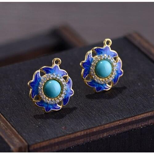FNJ Shaolan Flower Earrings 925 Silver Original Pure S925 Sterling Silver Stud Earring for Women Jewelry Red Agate Lapis Lazuli