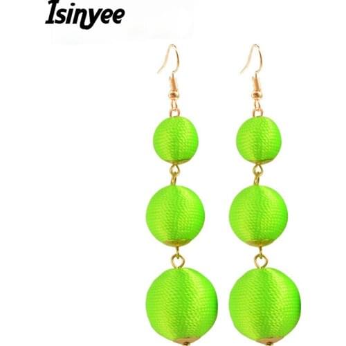 ISINYEE Fluorescent Pom Pom Ball Drop Earrings Jewelry Bohemian Fashion Women Handmade Ethnic Beads Hanging Earrings Wholesale