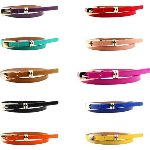 Women Skinny Waist Belt Thin Leather Waistband Strap-yellow