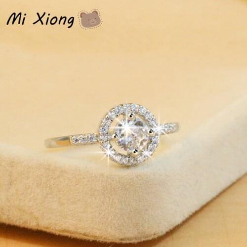 Mi Xiong Real S925 Sterling Silver Rings for Women Round Diamond Hollow Elegant Luxury Charm Wedding Engagement Brand Jewelry