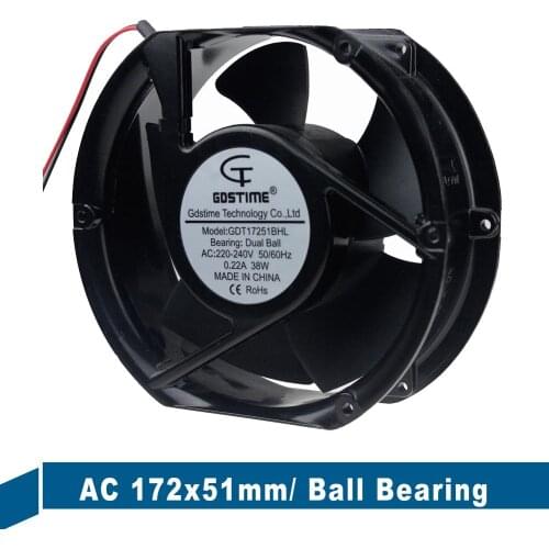 1PCS Gdstime 17251 220V 240V AC Cooling Fan 170mm 17cm 172mm x 51mm Ball Bearing Metal Industrial Cooler Case Fan