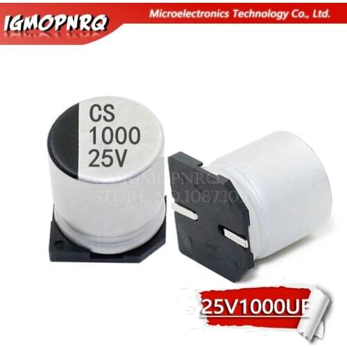 10PCS Electrolytic capacitor 25V1000UF 12*13mm SMD aluminum electrolytic capacitor 1000uf 25v