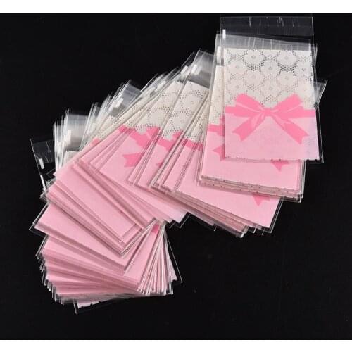 100pcs Pink Christmas Gift Packaging Bag Transparent Blossoms flower Party Wedding Candy Bag Cookie Biscuits Cake Baking Bag