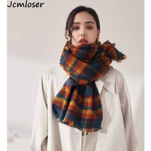 2021 Korea sweet cashmere women plaid scarf winter warm shawl wrap bandana pashmina long tassel female foulard thick blanket