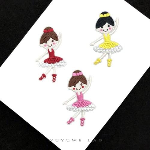 5pcs/lot Cartoon Lovely Dance Girl with Pink Red Dress Embroidered Iron on Patches for Kids Clothes Stickers Garment Applique