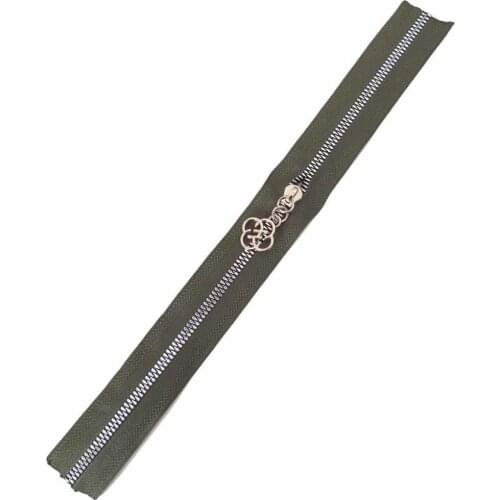 Hooded Zipper 30 cm Silver Metal Khaki