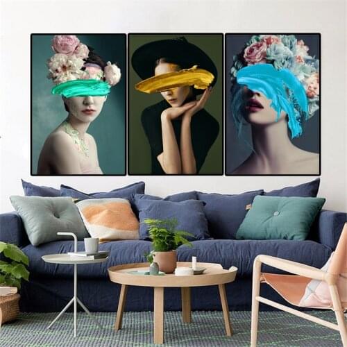 Splash ink Creative Modular Abstract Women Canvas Paintings Poster Wall Art Print Pictures Scandinavian Painting Wall Home Decor