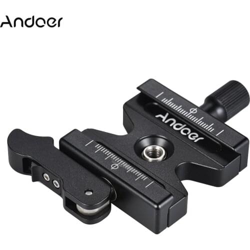 Andoer CL-50LS Quick Release Clamp Adjustable Lever Knob-Type 1/4"&3/8" Hole for Arca Swiss Quick Release Plate Ball Head Tripod