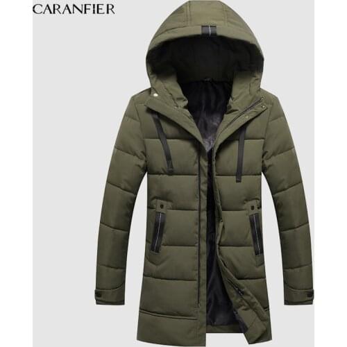 CARANFIER 6XL 7XL 8XL Man Long Parka Warm Winter Brand Jacket Luxury Hooded Collar Turtleneck Windproof Concise Men Clothes 2019