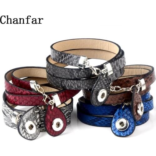 Chanfar Fashion Wrapped Snap Button Charm Leather Bracelet Lobster Clasp Bohemian Bracelet For 12mm Glass Snap Buttons Jewelry