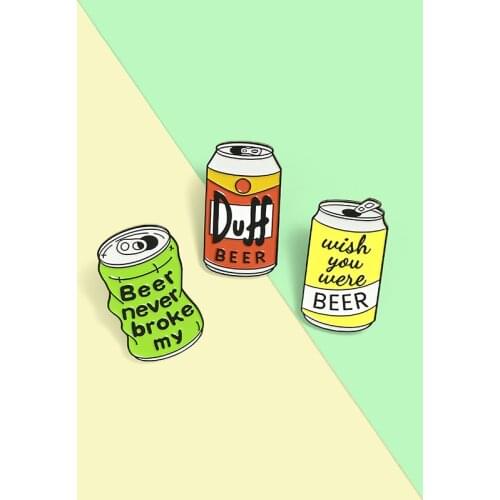 Beer Can Enamel Pins Custom Wish you Were Beer Brooches Bag Clothes Lapel Pin Duff Beer Badge Jewelry Gift for Friends Wholesale