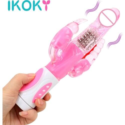 IKOKY Dildo Rotation Rabbit Clit Vibrator Sex Toys for Women 12 Vibrations Waterproof Clitoris Stimulation G-spot Massager