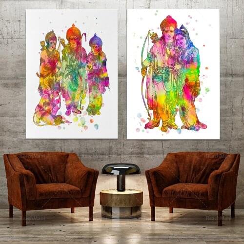 Rama Sita paintings, Rama wall art, Sita and Rama prints, Rama Sita Hanuman Lakshman paintings, Hindu gods, Diwali gifts, Hindu