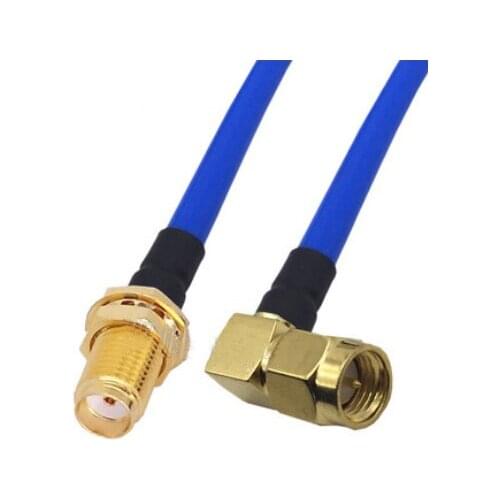 SMA Female To SMA Male Right Angle RG405 086" RF Coaxial Jumper Cable Blue