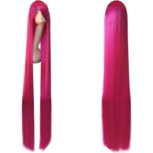 150CM 59'' red Long Straight Wig with bangs women Heat Resistant Synthetic fake Hair Halloween party Carnival cosplay Wigs