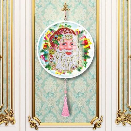 Round Framed Tassel Diamond Painting Mural Full Partial Christmas Painting Scenery Diamond Mosaic With Frame