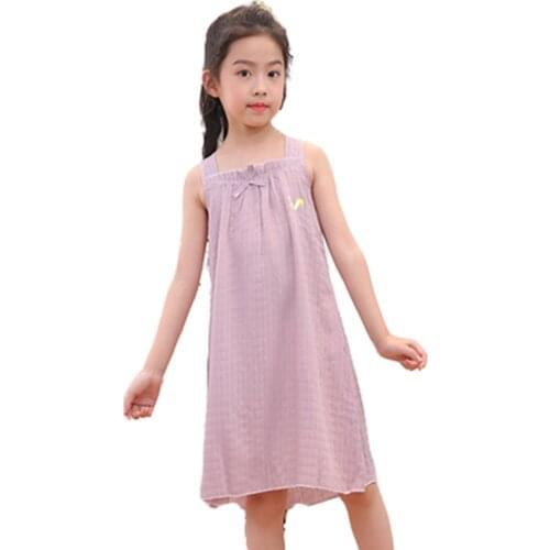 Summer Girls Suspender Nightdress Home Clothes 2021 New Kids Sleepwear Pajamas 3-11 Years Old Children Crepe Nightgowns