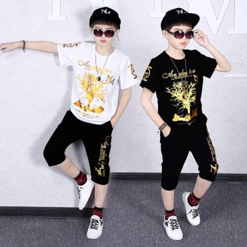 Size 1-14 Yrs Boys Girls Hip-hop Summer Outfits Kids Children Sport Suit Cotton Short Sleeve Tops Haren Shorts Hip Hop Costumes