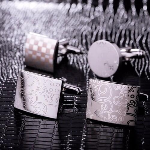 MAISHENOU Fashion Shirt Cufflinks for Mens Brand Wedding button with Laser Pattern Cuff links High Quality Jewellery