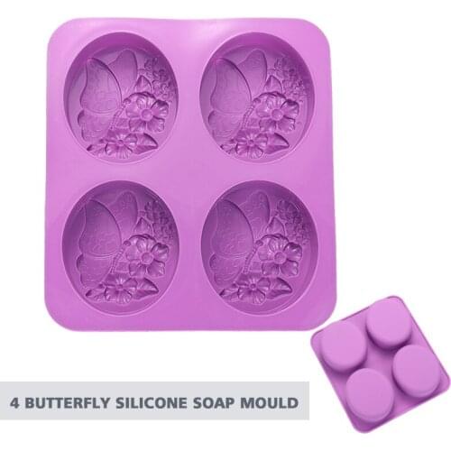 Reusable DIY Handmade Silicone 4-Butterfly Flower Soap Mold Can Be Used For Cakes Candy Making Cake Decoration