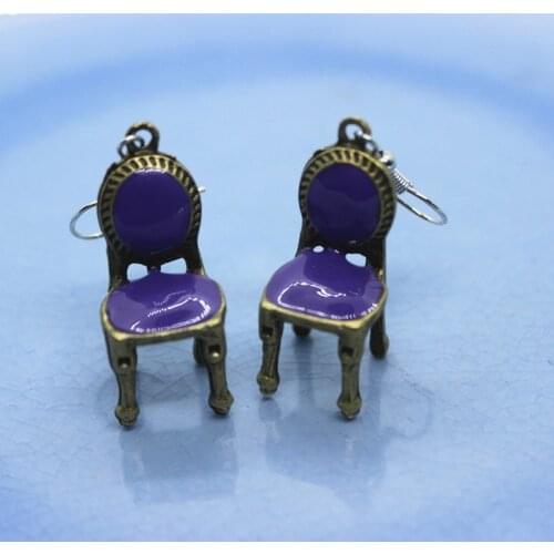 Fashion Creative Enamel Alloy Chair Shaped Earrings Womens Personality Handmade DIY Ear Ornaments Accessories Friend Gifts