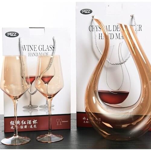 Glass Decanter Wine Glass Gift Box Set Golden Brown Crystal Kettle Red Wine Separator Jug Home Kitchen Bar Supplies Drinkware