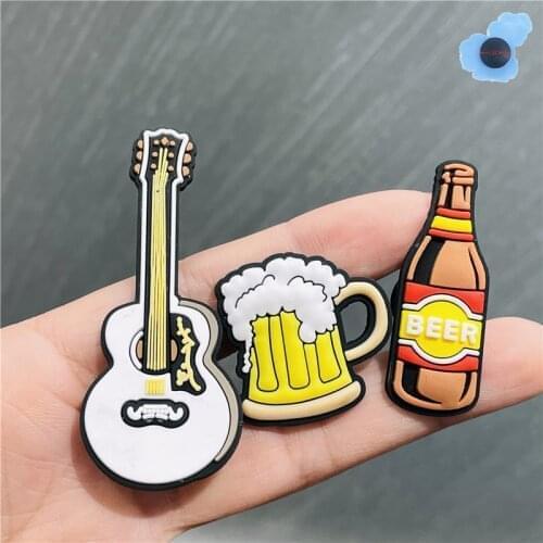 New Arrival 1pcs Beer Guitar Garden flip flop Shoe Charms Accessories PVC Shoe Decoration for Wristbands Croc jibz party Gifts