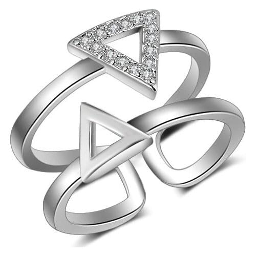 New Arrival Hot Sell Fashion Shiny Zircon Triangle Design 925 Sterling Silver Adjustable Rings for Women Wholesale Jewelry Gift