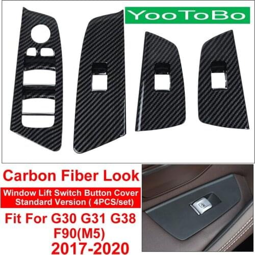 Car Carbon Fiber Look Interior Window Lift Switch Button Cover Panel Trim For BMW 5-series G30 G31 G38 M5 F90 525 528 530 540 Li