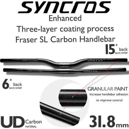 SYNCROS Black Full Carbon Handlebar Fraser SL Mountain Bicycle MTB Bike handlebar/Flat/Rise Clamp 31.8mm660-740mm sweep 6°/15