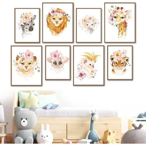 Cute Tiger Lion Zebra Giraffe Elephant Nersury Wall Art Canvas Painting Nordic Posters And Prints Wall Pictures Kids Room Decor
