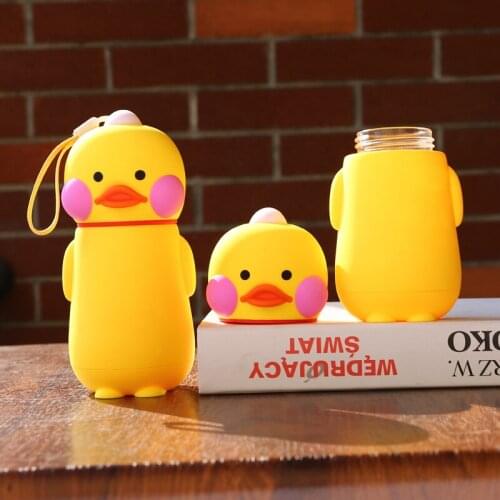 Silicone Sleeve Glass Little Yellow Duck Water Cup Popular Glass Portable Cartoon Water Bottle Handy Cup