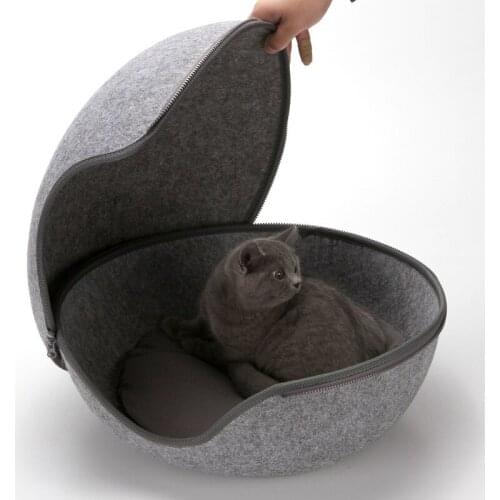 Egg Shape Dog Cat Bed Pet Sleeping Bag Zipper Felt Cloth Warm Pet House Cat Nest With Detachable Cushion Mat 2 shape