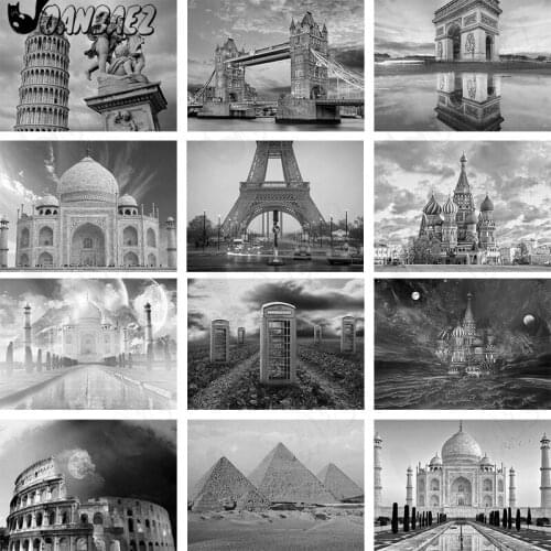 Vintage Architectural Diamond Painting Black and White Landscape 5Ddiy Art Cross Stitch Sticker Diamond Painting Room Decoration