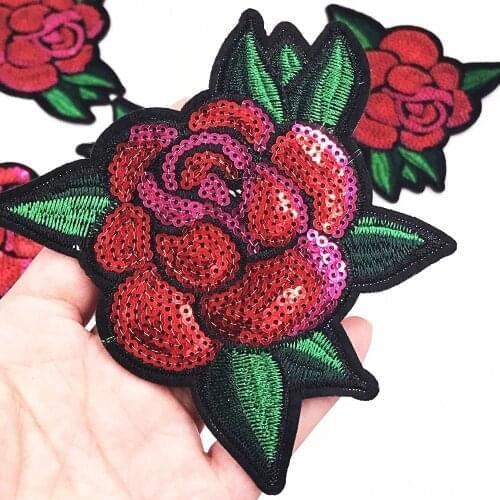 1PCS Sequins Flower Embroidery Iron On Apparel Clothing For Accessories DIY Roes Icon Patch Sewing Supplies Fabric Sticker