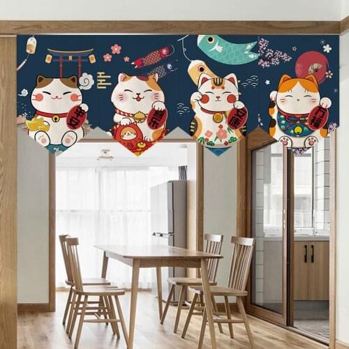 Japanese Lucky Cat Triangle Flag Curtain Partition Short Curtain Door Curtain Hanging Curtain Noren Sushi Restaurant Decor