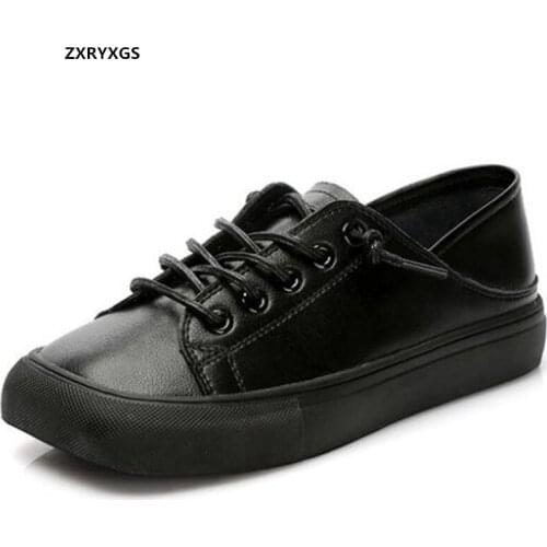 2021 New Autumn Square Toe Widened Comfortable Sneakers Black Shoes Flat Large Size Lace-up Genuine Leather Womens Casual Shoes