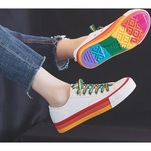 Woman sneakers rainbow colors designer canvas shoes girls sport shoes2020 new fashion unisex sneakers women Casual Shoes O3-64