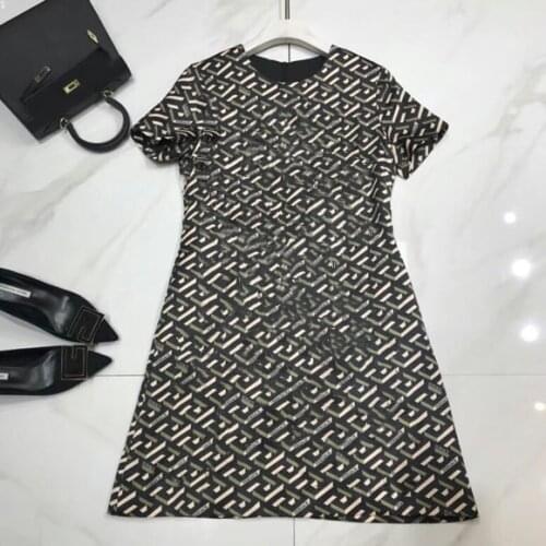 2021 Summer new designer womens short sleeve dress all print round neck