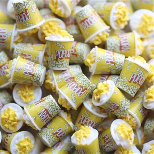 10Pcs Simulation 3D Miniature Popcorn Bucket Resin Cabochon Fake Food Play Scrapbooking Hair Accessories Crafts DIY Doll Decor