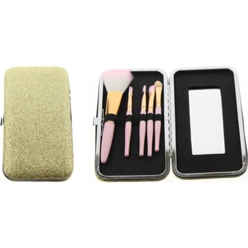 5Pcs/set Glitter Box With Mirror Packing High Quality Small Professional Women Girls Face Beauty Makeup Cosmetic Brush Kit Tool
