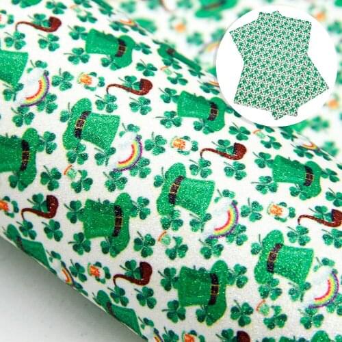 David accessories 20*33cm St Patricks Glitter Synthetic Leather DIY Bow Craft Green Series Faux Leather Fabric Sheets,1Yc10052