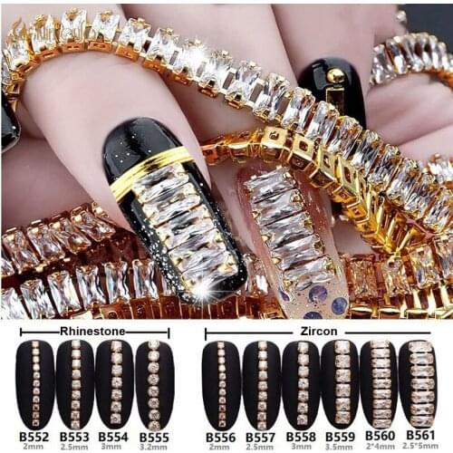 10 Sections 20cm Gold Metal Nail Zircon Chain 3D Shining Diamond Glitter Rhinestone Nail Art Decorations DIY Jewelry