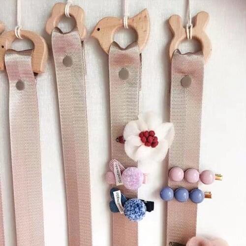 Wooden Animal Childrens Hair Clip Storage Belt Baby Drawstring Hair Clip Bar Wall-mounted Storage Box Home Decorations